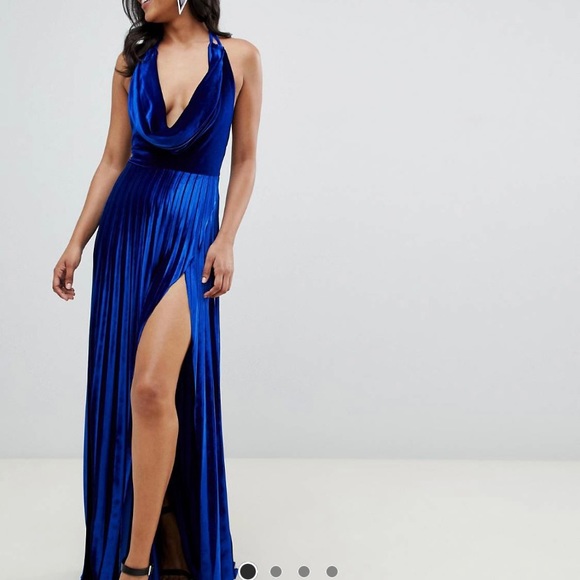 Cobalt pleated velvet cowl neck long dress. Only worn once - perfect condition. - Picture 3 of 4